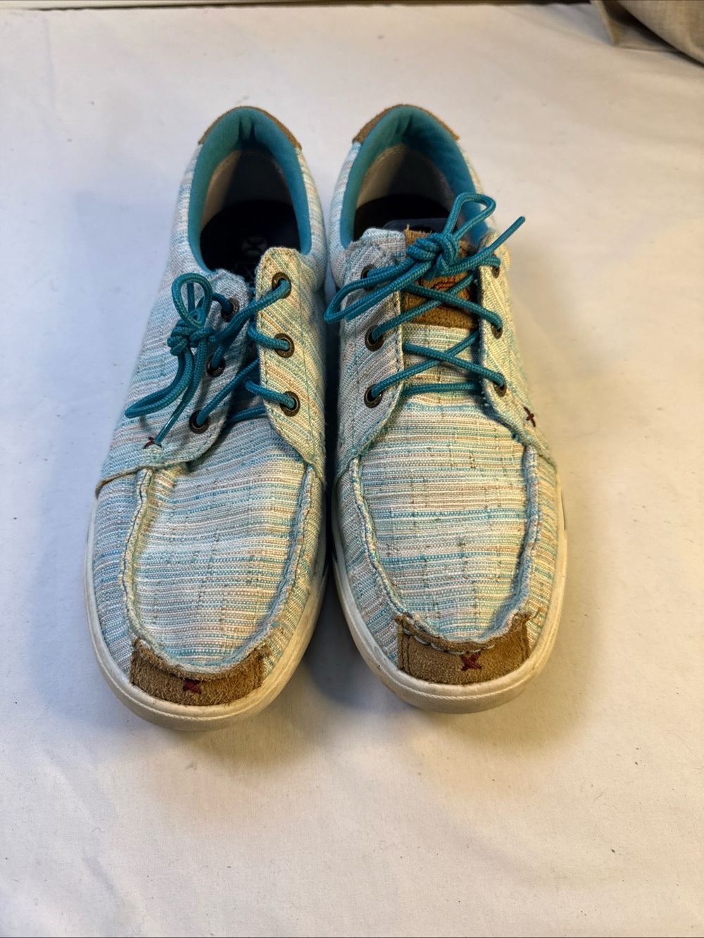 Twisted X Light Blue and Teal Woven Boat Shoes